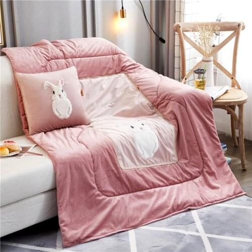 Blanket Cartoon Rabbit Thickened Crystal Velvet Pillow Quilt Dual Purpose Office Warm Flannel Pillow Blanket cushion cover