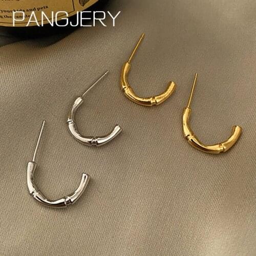 PANGJERY 925 Sterling Silver Bamboo Joint Earrings for Women INS Fashion Temperament C Shape Geometric Engagement Jewelry Gifts