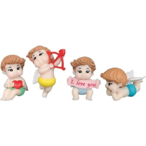 4pcs/ Set Plastic Mini Toys Children Angel Cupid Lovers Doll Pendant Micro Landscape Ornament Car Ornament Home Decor Kids Toy