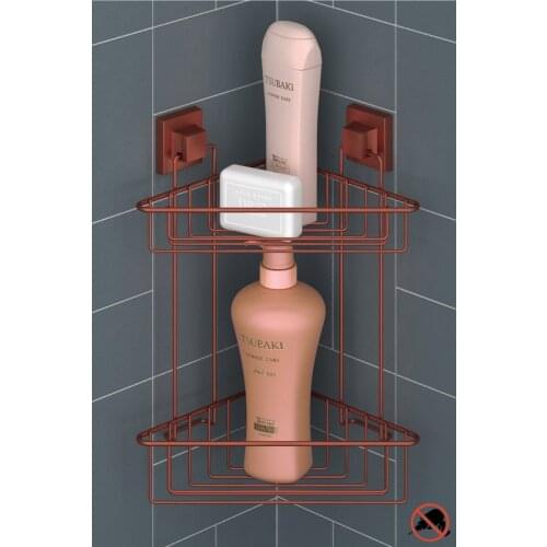 Drilling Screw Drill! Easyfıx Adhesive Two Layer Bathroom Corner Rack Copper Ef257 bathroom rack