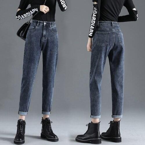 Spring Cuffs Loose Jeans Womens Baggy Straight High Waisted Skinny Harlan Pants