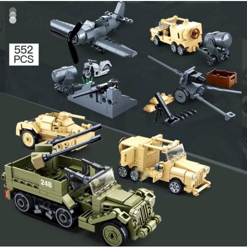 Military Series World War II North African War Armored Vehicle Mini Motorcycle DIY model Building Blocks Bricks Toys Gifts