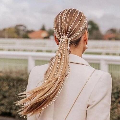 Imitation Pearl Tassel Hair Clip Decorative Pearl Hair Chain Hip-hop Style Hair Decoration for Styling