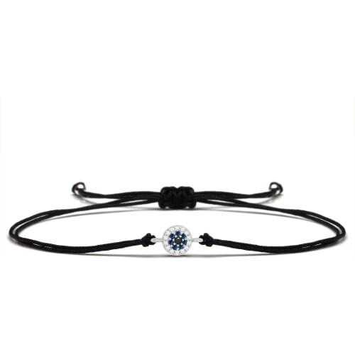 Black Blue White Cubic Zirconia Stones Round Evil Eye Charm Bracelet Women 2020 New Fashion Rhodium Plated Copper String Jewelry