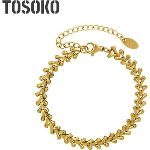 TOSOKO Stainless Steel Jewelry Leaf Fower Bracelet Female Unique Bracelet BSE251