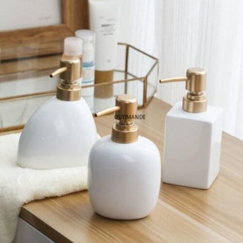 300-400ML Ceramic Emulsion Dispensing Bottle Gold Preser Portable Soap Dispensers Hotel Club Hand Shower Gel Shampoo Bottle 1pcs