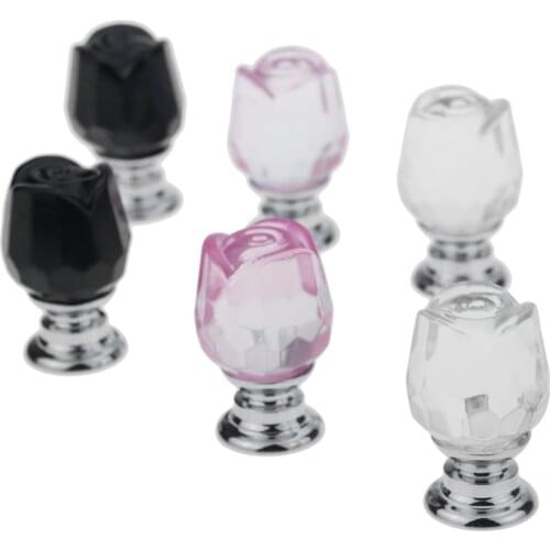 2Pcs 33mm Crystal Glass Drawer Knobs Furniture Handles Rose Flower Cabinet Handles and Knobs Kitchen Door Wardrobe Pull Handle