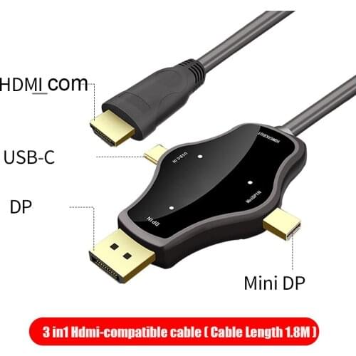 3in1 Type C/ Displayport/ Mini DP to HDMI-compatible Video Adapter Converter 6ft 4K HDMI-compatible Cable for MacBook Air Switch