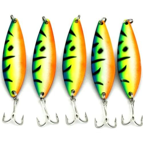 5pcs Artificial Fishing Lure Spinner Bait 7.3cm 16.6g Metal Spoon Hard Lure Sequin Paillette Treble Hook Pesca Fishing Tackle