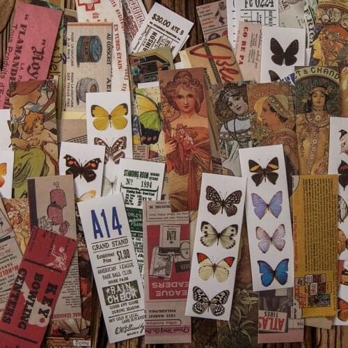 50 Sheets Pack Vintage Handmade Scrap Paper Junk Journal Stickers for Scrapbook Craft Embellishments DIY