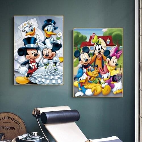 5d Diamond Painting Disney Anime Canvas Painting Cheerful Mickey and Donald Duck Posters Wall Art Kids Living Home Room Decor