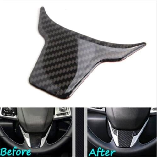 BBQ@FUKA 1pcs Real Carbon Fiber Car Steering Wheel Cover Panel Frame Trim Fit For 2016 Honda Civic Car-Styling Car Accessories