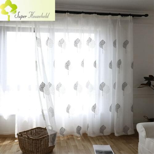 White Gray Banyan Leaves Embroidery Curtains Window Sheer Tulle Bedroom Drapes Nordic Style Curtains Yarn Voile For Living Room