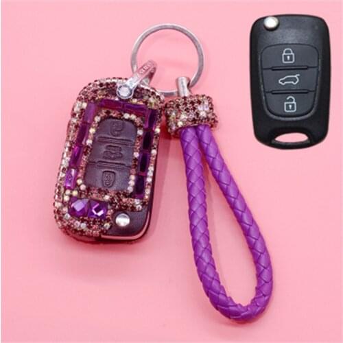 For Kia Sportage 2006 Hyundai Key Case Cover 3 buttons Fold Key Key Shell Protector Purple Diamond Decoration Accessories New