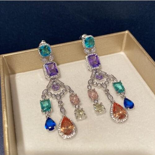 Dream Classic Cubic Zirconia Color Crystal Tassel Earrings Retro Sector Fashion Banquet vintage Jewelry Friends Gift