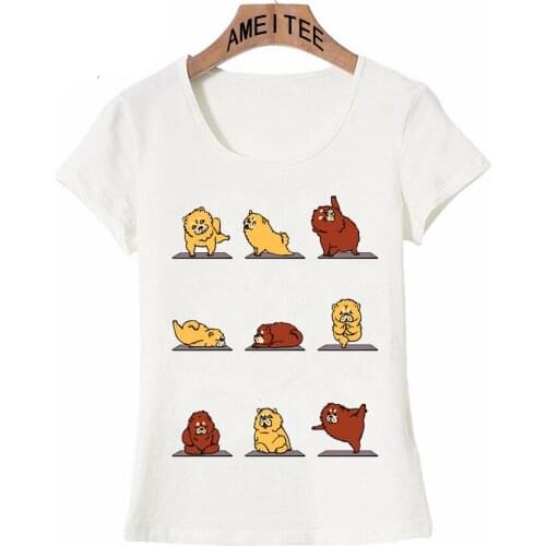 Funny Chow Chow Dog Yo ga Design T-Shirt Women White t-shirt Casual ladies Tops Cool Dog Print Tee shirt Summer Short Sleeve