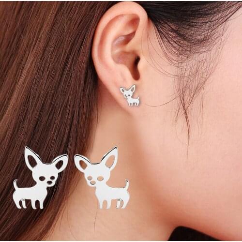 Hfarich Lovely Stainless Steel Dog Piercing Earrings for Children Women Lucky Christmas Gift Tiny Animal Earings Kolczyki