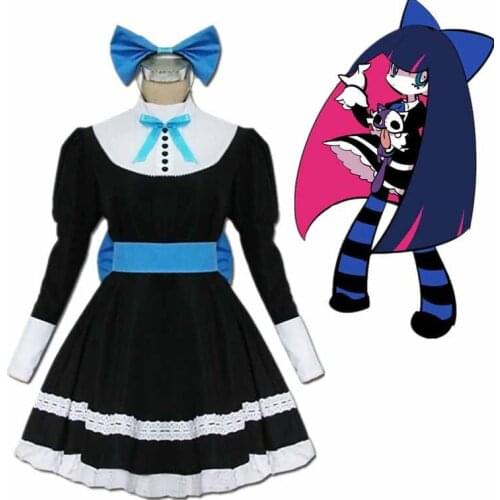 Panty & Stocking With Garterbelt Anarchy Stocking Dress Cosplay Costume Hair Wig Cos Women Suits Lolita Maid Socks Party Uniform