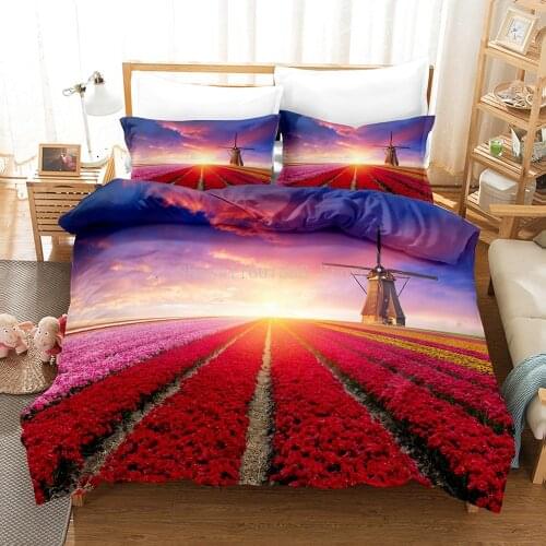 Flower Field Bedding Set Res Rose Duvet Cover Set Digital Printing Bed Linen Queen Size Bedding Set Fashion Design