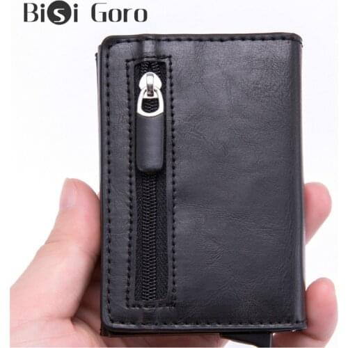 BISI GORO Magnetic Closing Credit Card Holder Smart RFID Blocking Card Wallet Vintage Leather Money Bag Coin Purses With Zipper