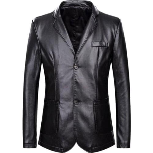 New Autumn leather mens jacket Casual business suit collar Faux leather black coat marc clothes large size