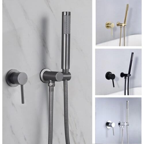 Brass Round Handheld Shower Head Brushed Gold Shower Set Wall Mounted Embedded Bathroom Shower Mixer Matte Black Bath Shower Kit