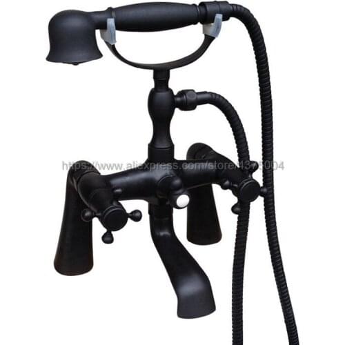 Black Oil Rubbed Brass Dual Cross Handles Bathtub Shower Faucet Deck Mounted Bathroom Tub Faucet with Handheld Sprayer Ntf501