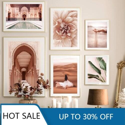 Morocco Marrakech Archway Sand Flower Leaf Plants Nordic Wall Art Canvas Painting Posters Prints For Home Decoration Accessories