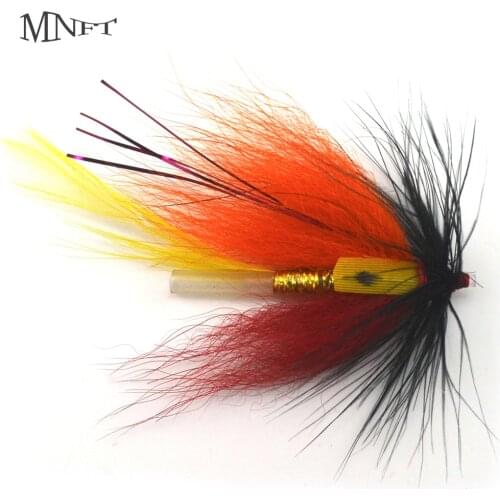 MNFT 4PCS Salmon Trout Fly Fishing Grizzly Orange & Black Color Tube Flies Bait
