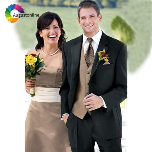 2019 Slim Fit Black Men Suits For Wedding Bridegroom Groomsmen Groom Formal Costume Groom Prom Tuxedo Best Man Blazer 3 Pieces