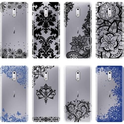 TPU Soft Phone Case For Nokia 7 Plus X6 Silicone Aesthetic Lace Sexy Flower Floral Luxury Back Cover For Nokia 8 6 5 3 2 1