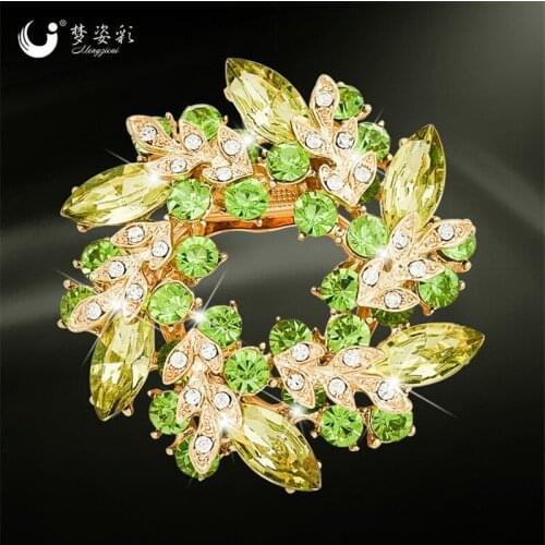 Mziking New Crystal Rhinestone Brooches for Women Golden Chinese Redbud Flower Brooch Pins Wedding Jewelry Brooches for Scarf