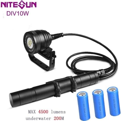 NITESUN DIV10W Scuba Diving Flashlight 6*CREE XM-L2 LED max 4500LM underwater 200M waterproof Diving Spotlight with Battery