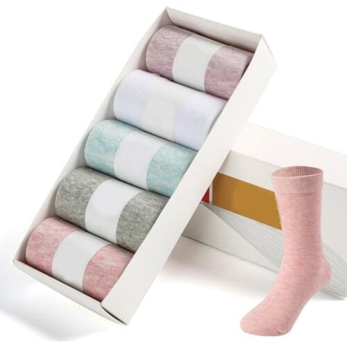5 Pairs/Lot Candy Color Womens Socks Set Japanese Mori Girl Style Kawaii Sweet Solid Color Casual Soft Business Cotton Socks