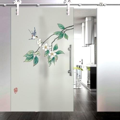 New Chinese style elegant glass film frosted material transparent opaque sticker tea room bathroom balcony decoration