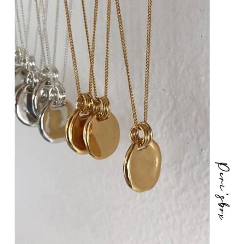 Perisbox 925 Sterling Silver Hammered Gold Disc Necklace Textured Concave Coin Choker Necklaces Simple Round Medallion Necklace