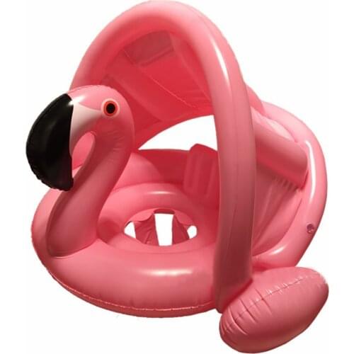Pink flamingo and white swan Baby Pool Float with Adjustable Canopy Infant Inflatable Swan Swimming Ring