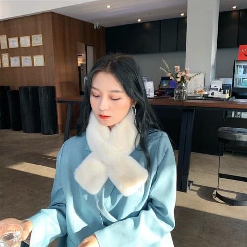 Winter Womens Faux Rabbit Fur Scarf, Thick And Warm All-match Furry Bib Warm Scarf