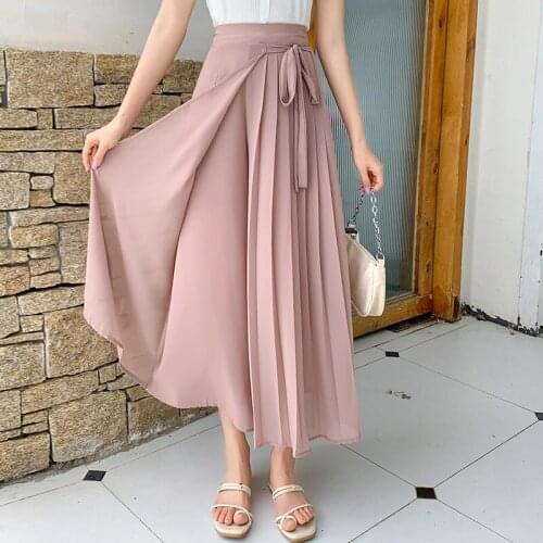 High-Waist Lace-Up Wide-leg Pants Women Drape All-Match Slimming 2021 New Korean Version Loose Casual Nine-Point Pant Skirt