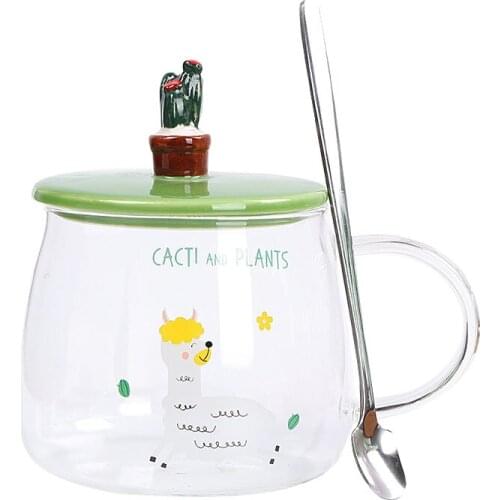 Glass Cute Mug Couple Milk Breakfast Cup Coffee Mug Valentine Spoon with Lid Taza Desayuno Cups and Mugs Travel DD60MG