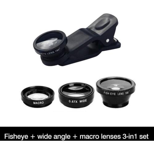 Universal 3-in-1 Fish Eye Lens Wide Angle Macro Fisheye Lens Camera Kits Smartphone Wide-angle Lens Macro Lens For Phones