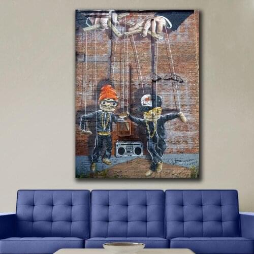 Graffiti Hip Hop Marionettes Mural, Glasgow Print Painting Modern Wall Art For Living Room Home Decor Oil Painting Unframed