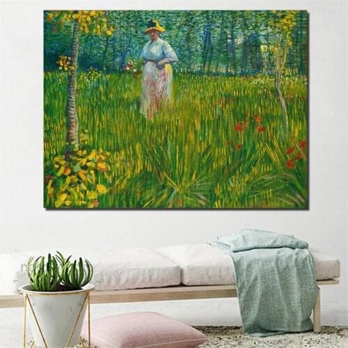 Vanor Goghes Kunst A Woman Walking In Garden Canvas Painting Print Living Room Home Decor Modern Wall Art Oil Painting Posters