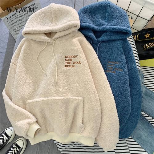 WYWM Winter Women Hoodies Oversized Sweatshirts Female Letter Harajuku Printed Pullover Thicken Loose Casual Clothes