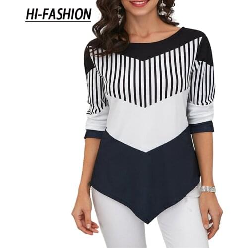 HI-FASHION Za Women 2021 Shirt Spring Geometry Printing Blouse Long Sleeve Casual Hem Irregularity Female fashion Tops Plus Size