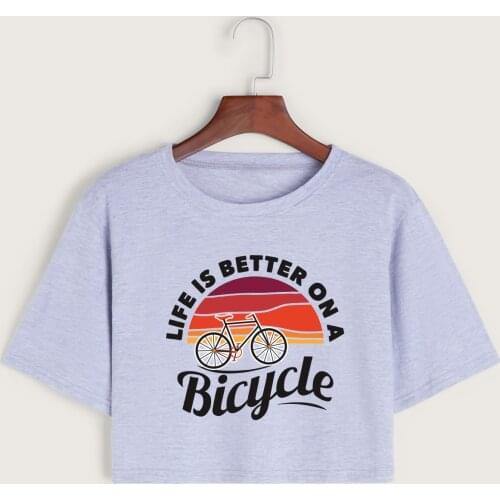 Life Is Better on A Bicycle Womens Crop Shirt Cropped T-Shirt Crop Top Tee Summer Short Sleeve Cotton Tops Graphic T-Shirts