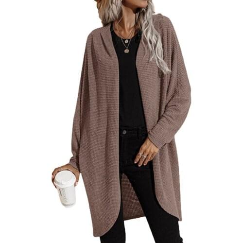 Womens Casual Long Sleeve Cardigan Fashion Solid Color Mid-length Irregular Knitted Sweaters Spring Autumn