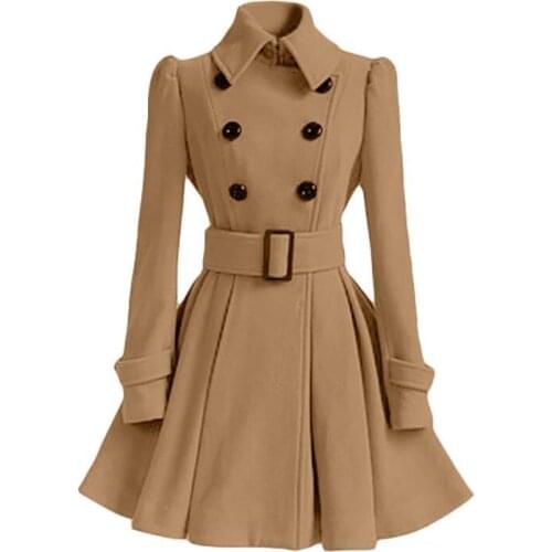 Office Lady 2021 Fashion New Style Coat Feminine Style Slim Middle Long Womens Woolen Coat Belt Womens Woolen Coat