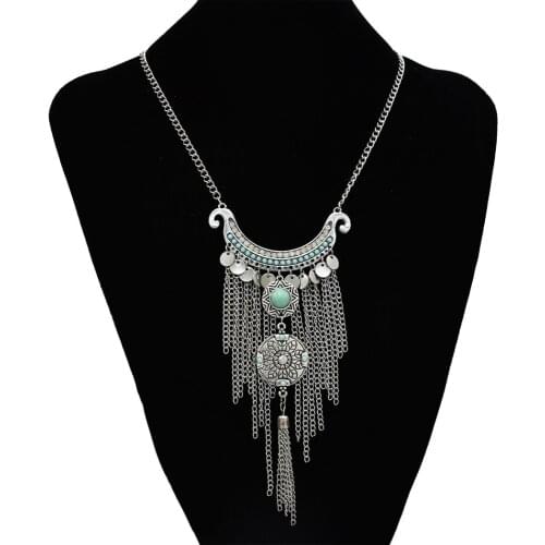 Bohemian Tibetan Choker Necklace Women Carved Dangle Long Tassels Necklaces Turkish Gypsy Tribal Belly Dance Jewelry