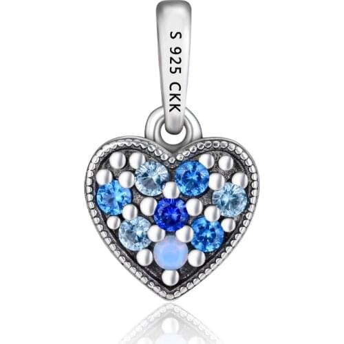 100% 925 Sterling Silver Jewelry Fits Pandora Charms Bracelets Blue Heart Beads DIY Making Best Gift plata de ley